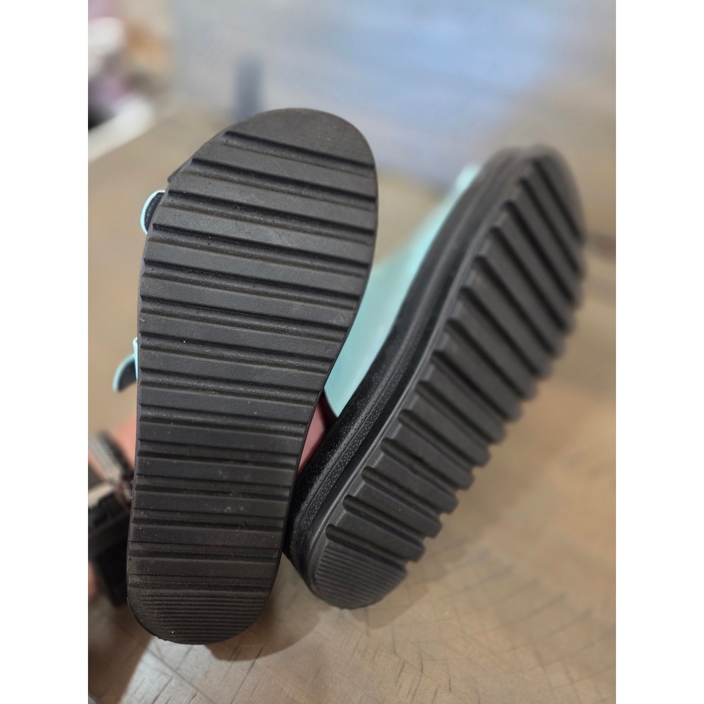 Sugar Saturn Light Blue Patent Holographic Double Buckle Platform Slide Sandals - Picture 6 of 7